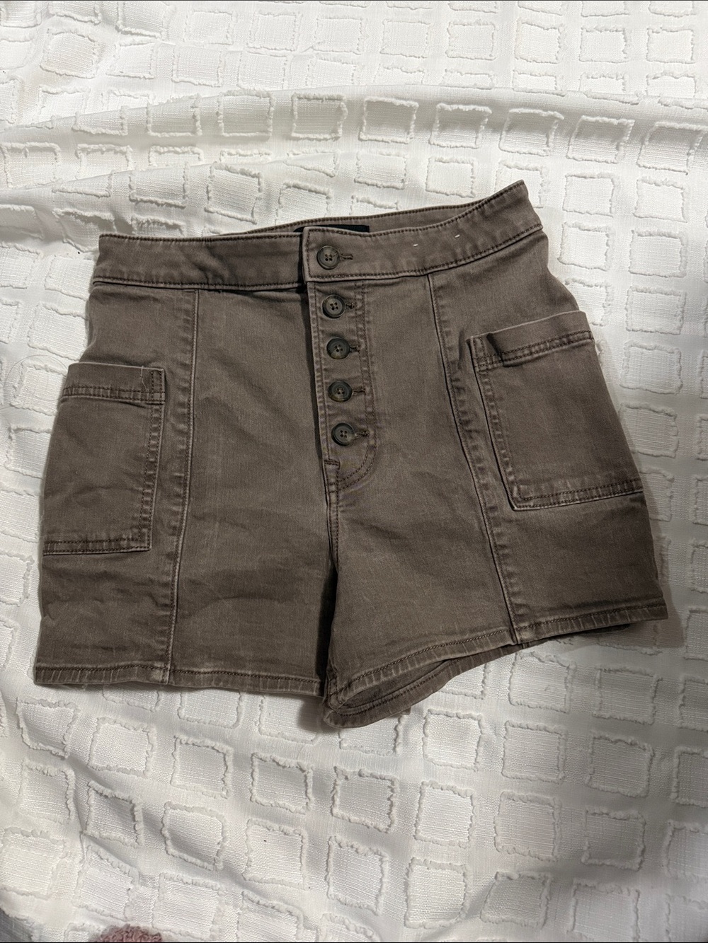 Express High-Rise Button-Front Olive Brown Women's Shorts